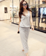 夏季新款韓版純色無袖休閒T+半身裙