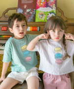 韓國原單春遊粉粉馬卡龍純棉短袖T恤-2色